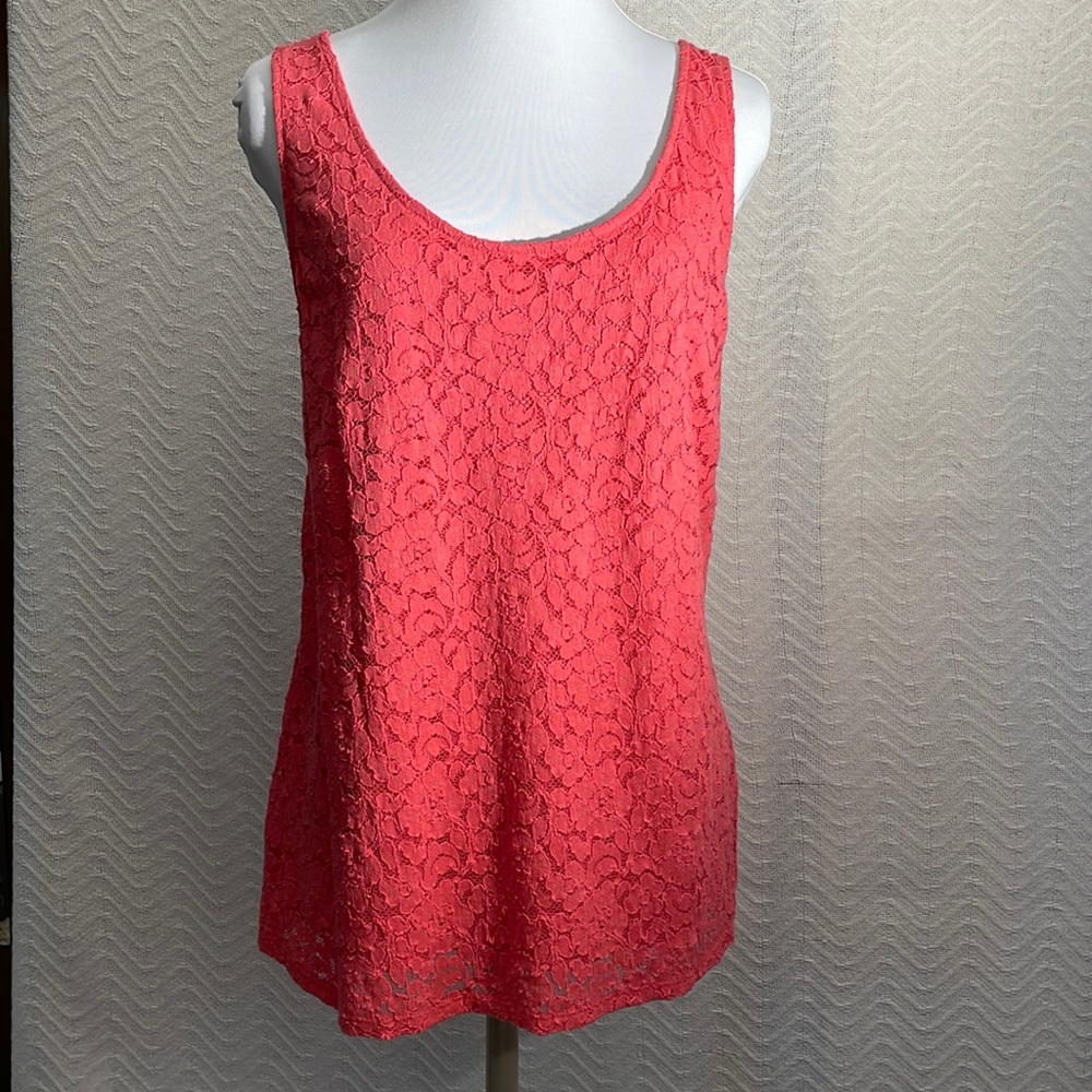 Lane Bryant 14/16 Lacy Floral Crochet Cami Tank Top Scoop Neck Coral Dark Salmon